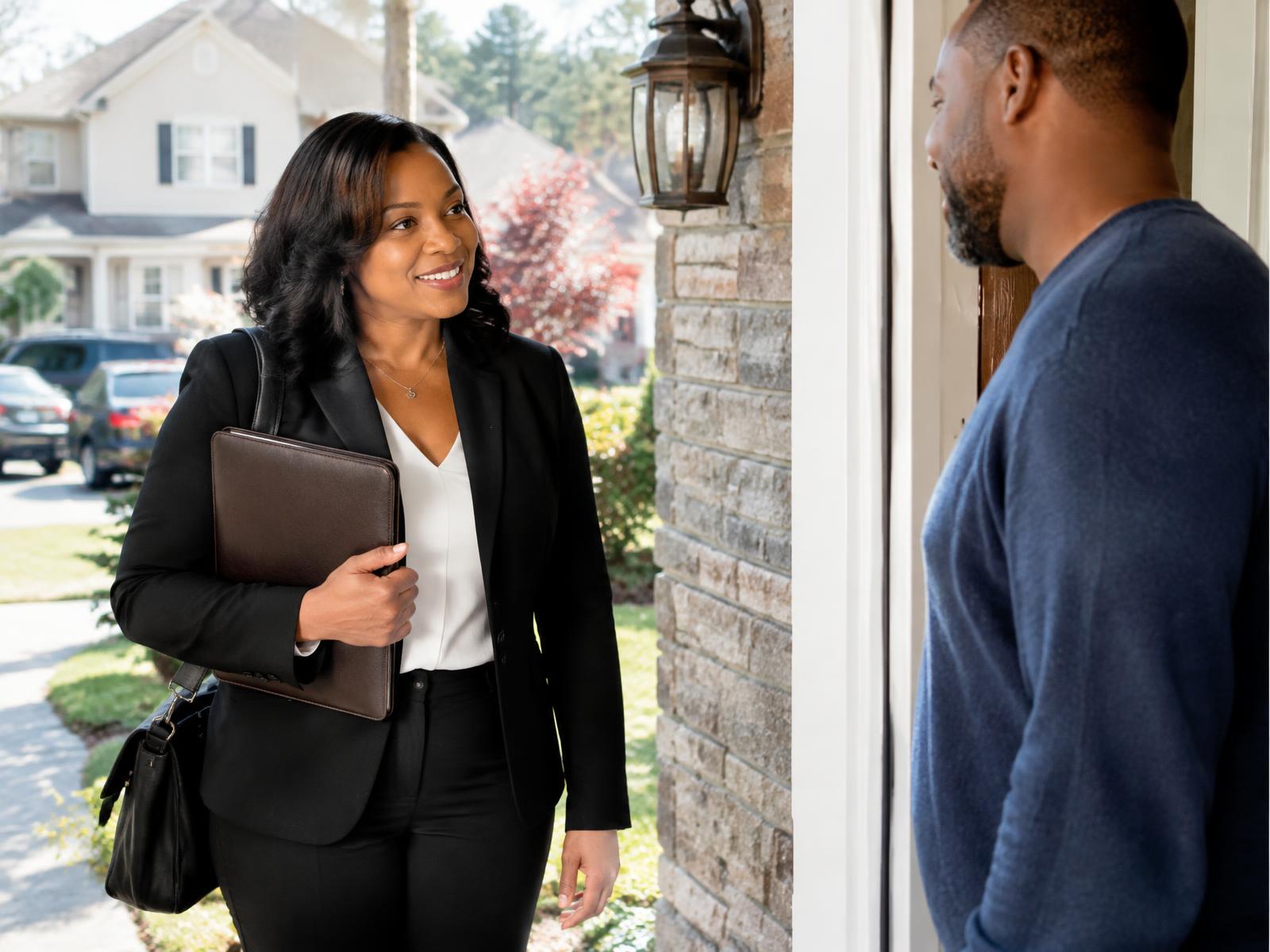 Mobile notary arriving at a client's front door for a power of attorney notarizations appointment